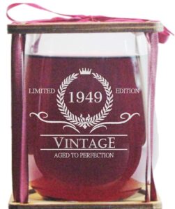 vintage 1949 limited edition - aged to perfection engraved stemless wine glass