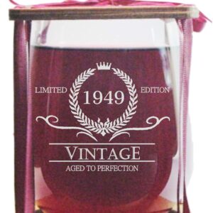 Vintage 1949 Limited Edition - Aged To Perfection Engraved Stemless Wine Glass