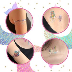 Ooopsi Mermaid Party Supplies Temporary Tattoos for Kids - 7 Large Sheet, 100+ Glitter Styles, Mermaid Party Favors and Birthday Decorations for Children Girls