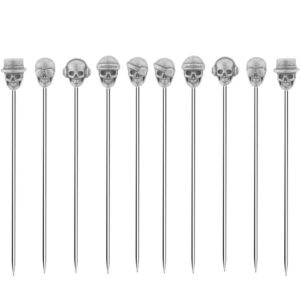 deekoudt skull cocktail picks martini picks reusable olive picks garnish skewer fruit toothpicks pack of 10 (antique silver)