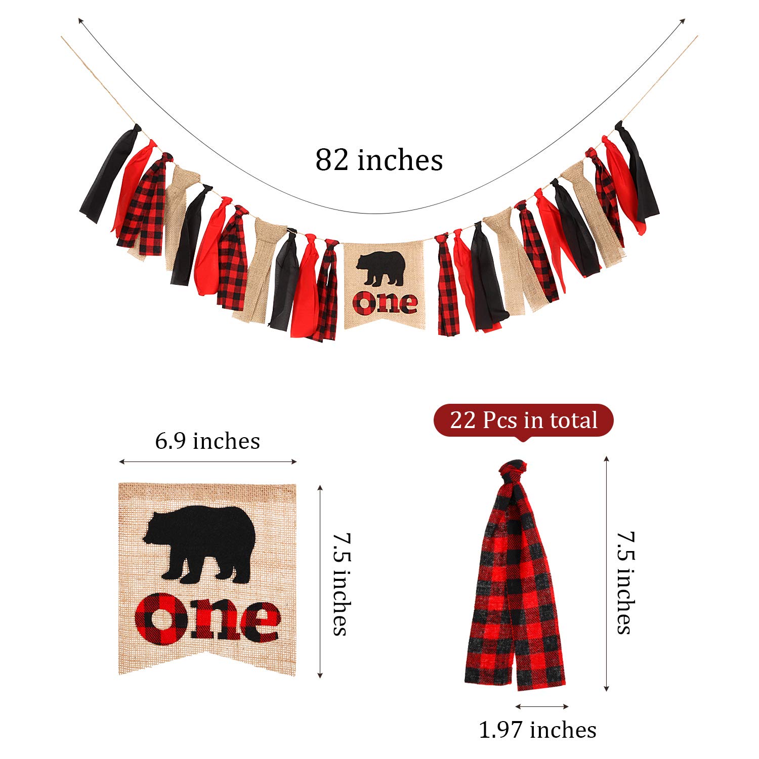 Boao Lumberjack First Birthday Party Decorations Lumberjack Buffalo Plaid 1st Highchair Banner Camping Wild Bear Birthday Party High Chair Banner for Baby Boy Girl Photo Props Backdrop Decors