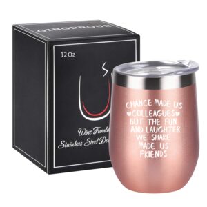coworker gifts for women, chance made us colleagues wine tumbler coworker, funny going-away leaving farewell thank you birthday christmas gifts for coworkers colleague boss, 12 oz, rose gold