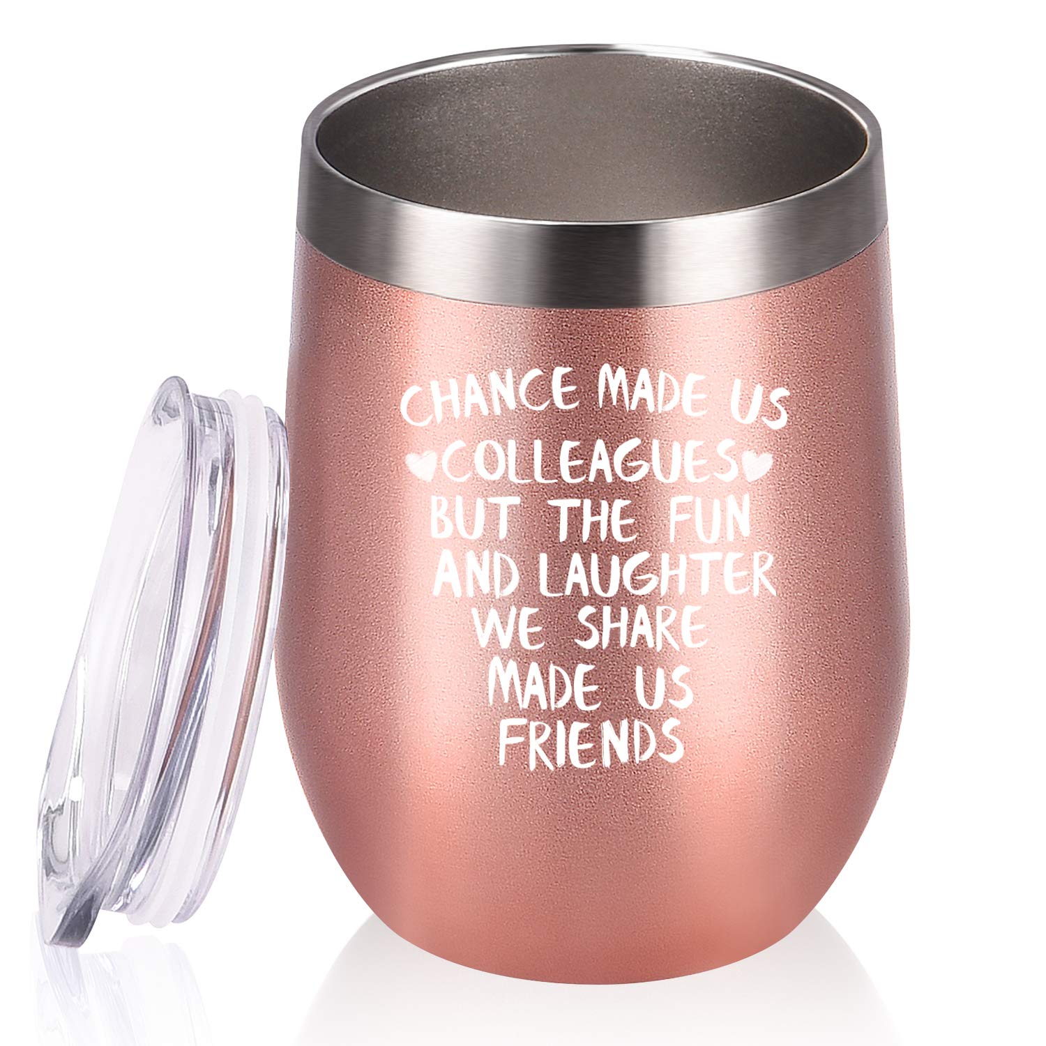 Coworker Gifts for Women, Chance Made Us Colleagues Wine Tumbler Coworker, Funny Going-away Leaving Farewell Thank You Birthday Christmas Gifts for Coworkers Colleague Boss, 12 Oz, Rose gold