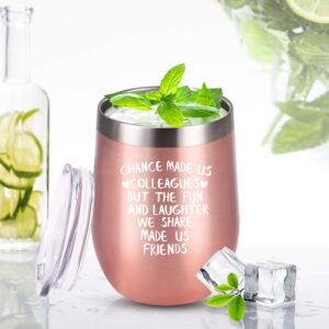 Coworker Gifts for Women, Chance Made Us Colleagues Wine Tumbler Coworker, Funny Going-away Leaving Farewell Thank You Birthday Christmas Gifts for Coworkers Colleague Boss, 12 Oz, Rose gold