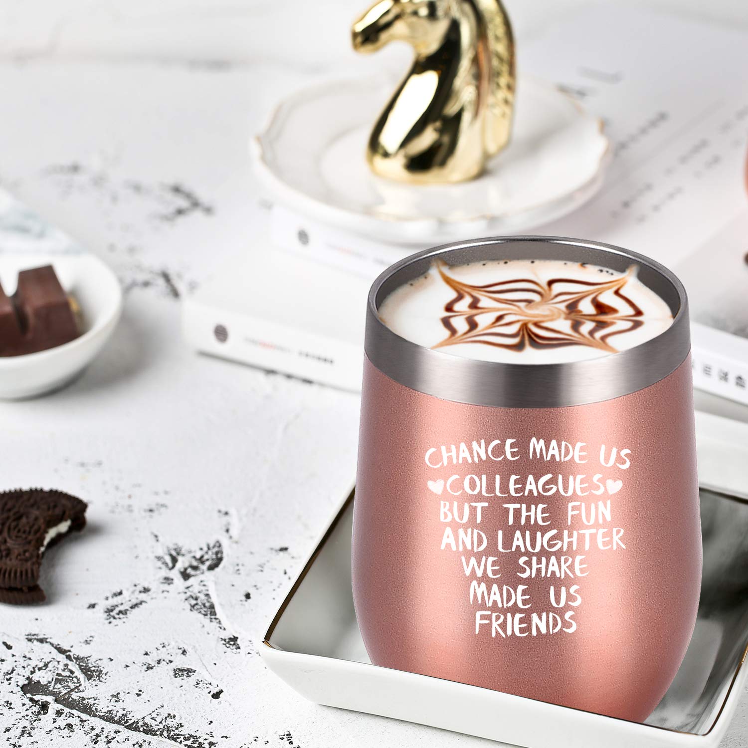 Coworker Gifts for Women, Chance Made Us Colleagues Wine Tumbler Coworker, Funny Going-away Leaving Farewell Thank You Birthday Christmas Gifts for Coworkers Colleague Boss, 12 Oz, Rose gold