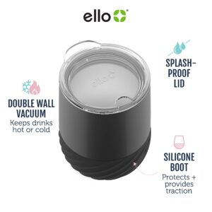 Ello Clink 12oz Vacuum Insulated Stainless Steel Wine Tumbler with Built-in Silicone Protection Coaster, Stemless Wine Cup, Coffee, Tea, Champaign, Cocktail, Yucca