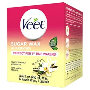 veet sugar wax hair remover - perfect for first time waxers - contains 12 fabric strips & 1 spatula with a temperature indicator 8.45 ounce (pack of 1)