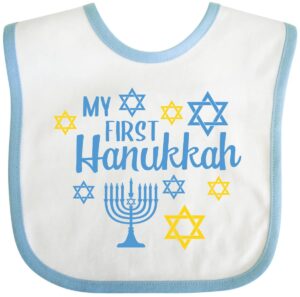inktastic my 1st hanukkah with menorah and stars of david baby bib white and blue 386ab