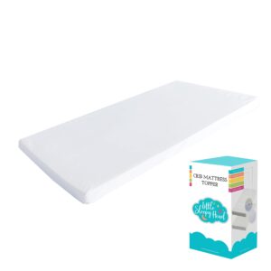 little sleepy head waterproof crib mattress pad, 2” ventilated soft memory foam topper for toddler bed mattress or crib padding, removable washable non-slip cover