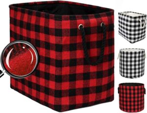 large rectangular foldable storage laundry baskets with cotton rope handles nursery soft felt fabric bins delicate home organizer solution, red black grid, l