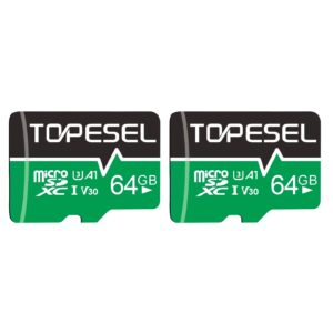 topesel 64gb micro sd card 2 pack memory cards u3 v30 micro sdxc uhs-i tf card for camera/drone/dash cam(2 pack u3 v30 a1 64gb)