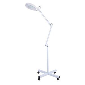 ejoyous magnifying floor lamp, 5x glass lens led magnifier facial light rolling floor standing salon beauty skincare tattoo manicure equipement with adjustable gooseneck - white