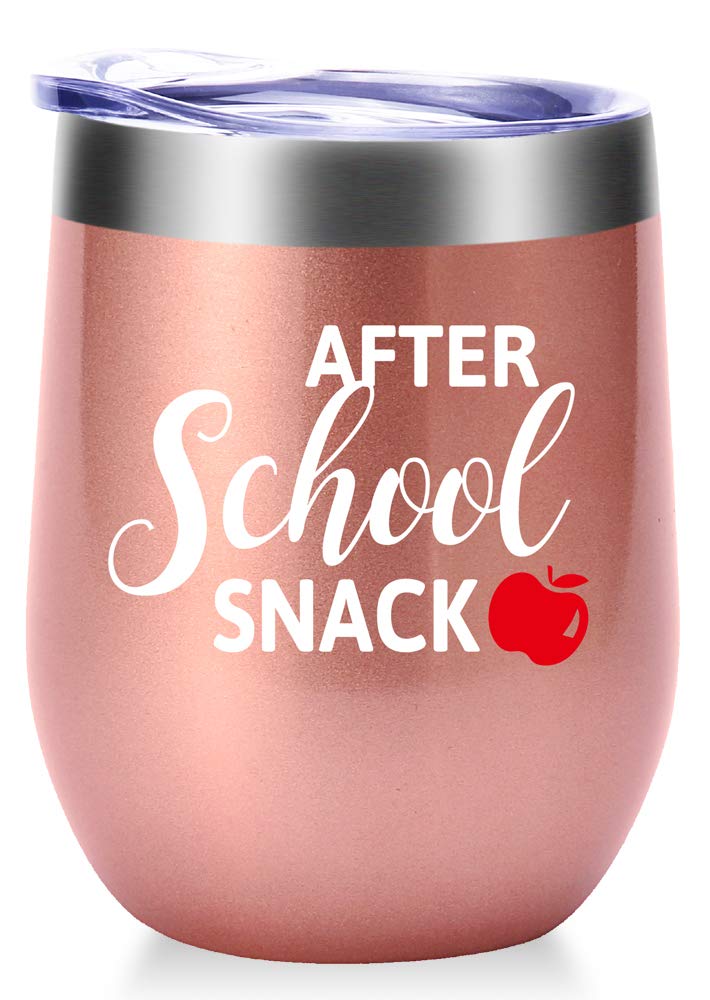 After School Snack Mug.Teacher Gifts for Women.Year End Graduation Gifts,Thank You Gifts,Christmas Gifts for Teachers Wine Tumbler(12oz Rose Gold)