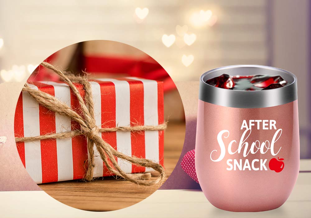 After School Snack Mug.Teacher Gifts for Women.Year End Graduation Gifts,Thank You Gifts,Christmas Gifts for Teachers Wine Tumbler(12oz Rose Gold)