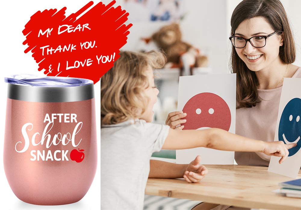 After School Snack Mug.Teacher Gifts for Women.Year End Graduation Gifts,Thank You Gifts,Christmas Gifts for Teachers Wine Tumbler(12oz Rose Gold)