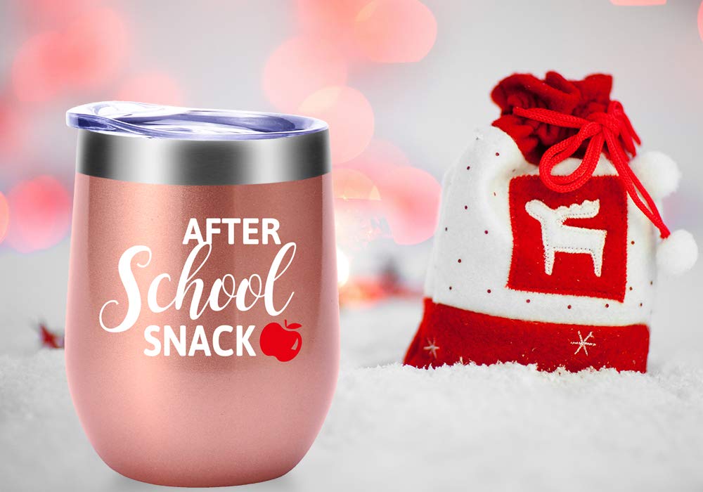 After School Snack Mug.Teacher Gifts for Women.Year End Graduation Gifts,Thank You Gifts,Christmas Gifts for Teachers Wine Tumbler(12oz Rose Gold)