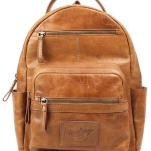 Rawlings Heritage Medium Genuine Leather Backpack Baseball Laptop Sleeve Tan