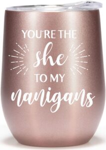 bestie gifts for women - 12oz best friend wine glass tumbler cup - funny gift for bff, unique friendship presents for her, rose gold travel coffee mug