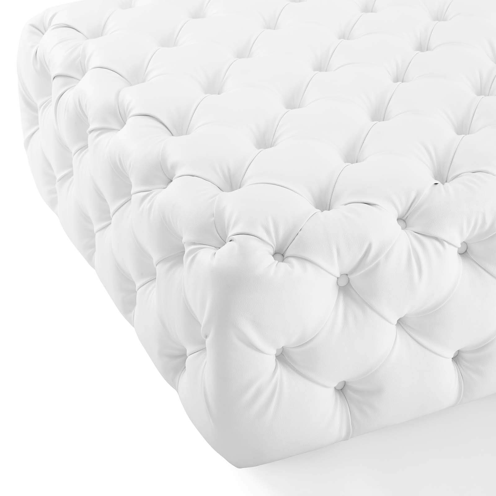 Modway Amour Tufted Vegan Leather Upholstered White, Large Square Ottoman