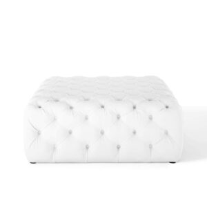 Modway Amour Tufted Vegan Leather Upholstered White, Large Square Ottoman