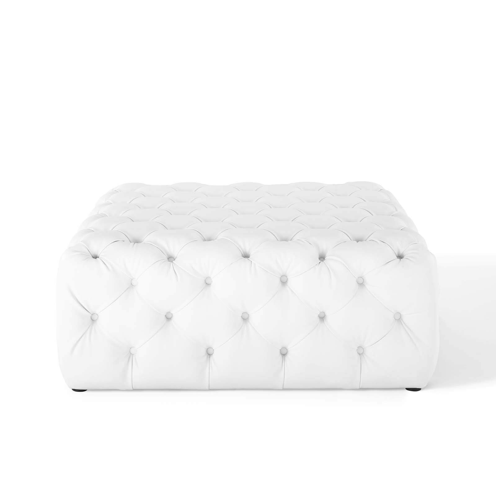 Modway Amour Tufted Vegan Leather Upholstered White, Large Square Ottoman