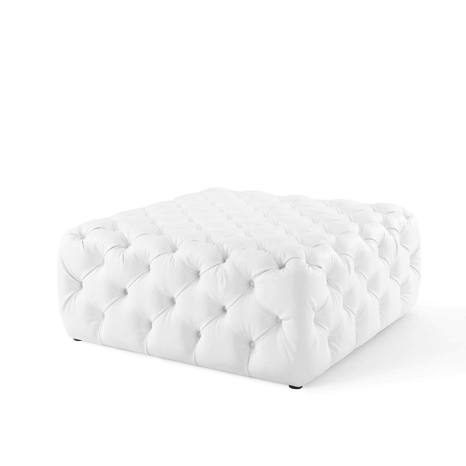 Modway Amour Tufted Vegan Leather Upholstered White, Large Square Ottoman