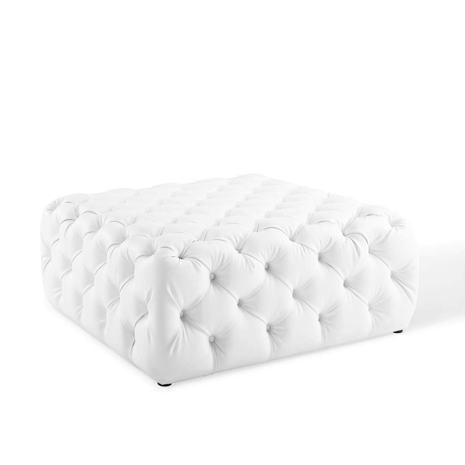 Modway Amour Tufted Vegan Leather Upholstered White, Large Square Ottoman