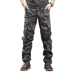 zeetoo mens relaxed-fit cargo pants multi pocket military camo combat work pants #03 black 38