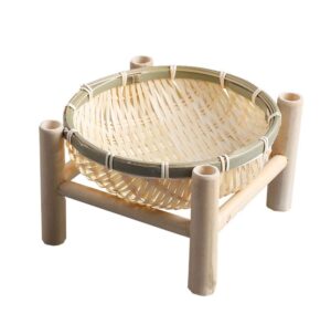 timesfriend rural natural mini round bamboo basket for fruit with 4 stand countryside styles home decor disply dry fruit tray bowl (large)