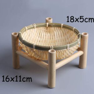 TimesFriend Rural Natural Mini Round Bamboo Basket for Fruit with 4 Stand Countryside Styles Home Decor Disply Dry Fruit Tray Bowl (Large)