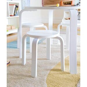 Guidecraft Nordic Table and Chairs Set for Kids: White - Stacking Bentwood Stools with Curved Wood Toddler Activity Table - Children's Modern Bedroom, Playroom, and Living Room Furniture