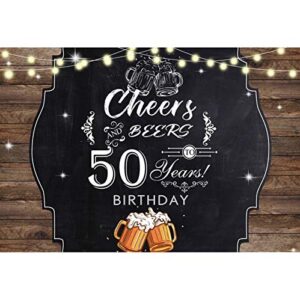 oerju 6x4ft happy 50th birthday backdrop wooden plank cheers and beers 50 years birthday background for photography 50th birthday party decor banner for men