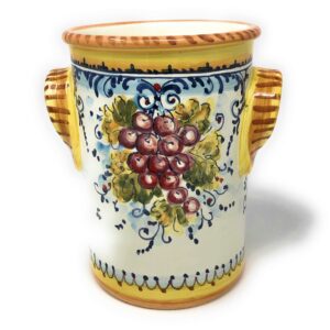 ceramiche d'arte parrini- italian ceramic utensil holder wine bottle hand painted made in italy decorated grape montalcino tuscan art pottery