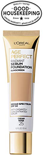 L'Oreal Paris Age Perfect Radiant Serum Foundation with SPF 50, Cream Beige, 1 Ounce