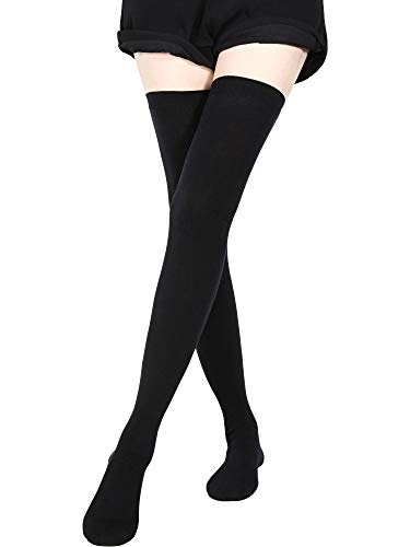 SATINIOR Extra Long Socks Thigh High Socks Extra Long Boot Stockings for Women, Black, L