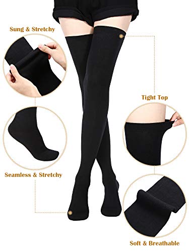 SATINIOR Extra Long Socks Thigh High Socks Extra Long Boot Stockings for Women, Black, L