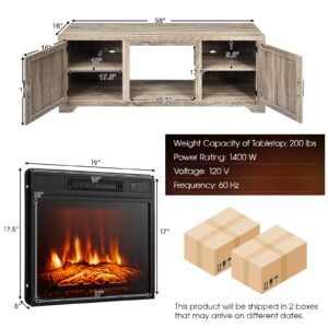 Tangkula Fireplace TV Stand, with 18” Electric Fireplace with Adjustable Flame & Heat, Timer and Remote Control, Farmhouse Media Entertainment Center for TVs up to 65 inches with 1400W Fireplace