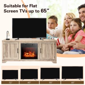 Tangkula Fireplace TV Stand, with 18” Electric Fireplace with Adjustable Flame & Heat, Timer and Remote Control, Farmhouse Media Entertainment Center for TVs up to 65 inches with 1400W Fireplace