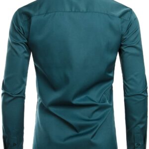 ZEROYAA Mens Hipster Solid Slim Fit Long Sleeve Mandarin Collar Dress Shirts ZLCL08 Teal Large