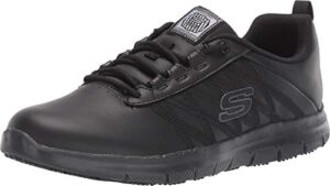 skechers work relaxed fit ghenter - follans sr womens slip resistant sneaker, black, 6.5