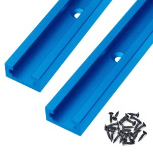 hottarget aluminum 48 inch t-track with wood screws–double cut profile universal with predrilled mounting holes -woodworking and clamps–frosted surface anodized - 2 pk (blue)