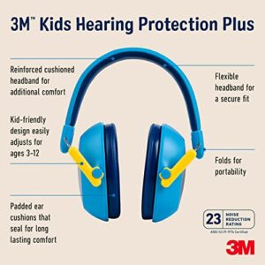 3M Kids Hearing Protection Plus, Hearing Protection for Children with Adjustable Headband, 22dB Noise Reduction Rating, Blue