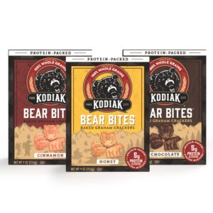 kodiak cakes bear bites graham crackers variety pack: honey, chocolate & cinnamon snacks