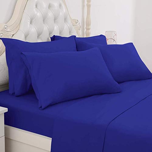 600 Thread Count Bed Sheets 100% Cotton 6pc Long-Staple Cotton Sheet Set Fits Mattress Upto 26-30'' Deep Pocket, Royal Blue Solid, Queen - 60'' x 80''