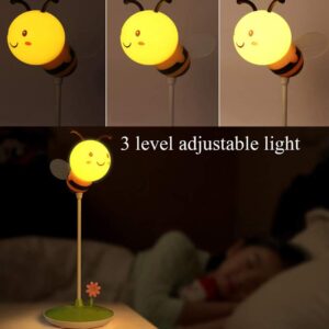 AVEKI Cute Bumblebee LED Desk Lamp Touch Control Dimming 3 Brightness and 360°Flexible Gooseneck Eye-Care USB Rechargeable Lamp for Teens