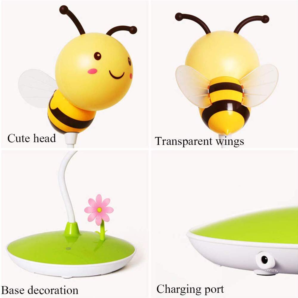 AVEKI Cute Bumblebee LED Desk Lamp Touch Control Dimming 3 Brightness and 360°Flexible Gooseneck Eye-Care USB Rechargeable Lamp for Teens