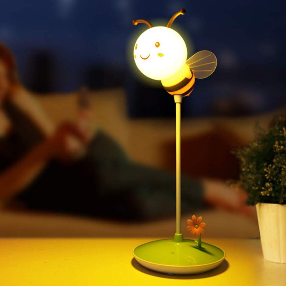 AVEKI Cute Bumblebee LED Desk Lamp Touch Control Dimming 3 Brightness and 360°Flexible Gooseneck Eye-Care USB Rechargeable Lamp for Teens