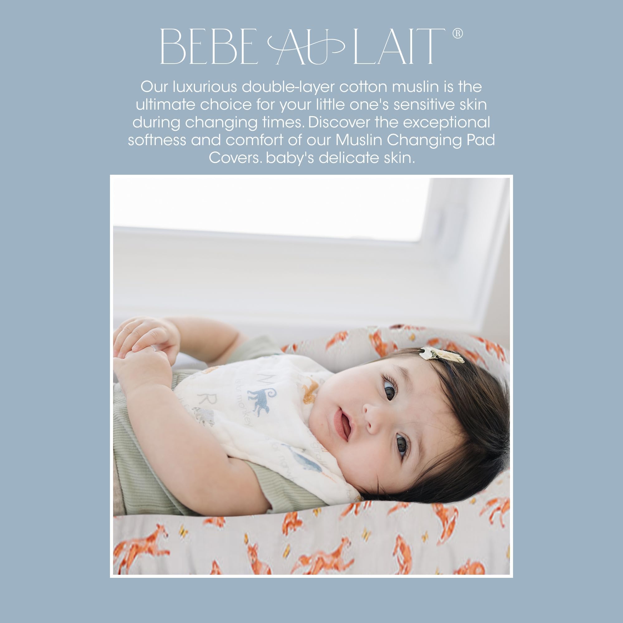 Bebe au Lait Oh-So-Soft Muslin Changing Pad Cover - Elasticized Fit, Safety Strap Holes, 2-Layer Muslin Blend, Fits Standard Baby Changing Pad up to 36" X 18" X 6"- One Size, Royal Garden