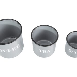 Creative Co-Op Metal Containers with Lids, "Coffee", "Tea", "Sugar" (Set of 3 Sizes/Designs),Grey