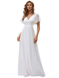 ever-pretty women's mother of bride dress double v-neck empire waist front wrap tulle bridesmaid dress white us4